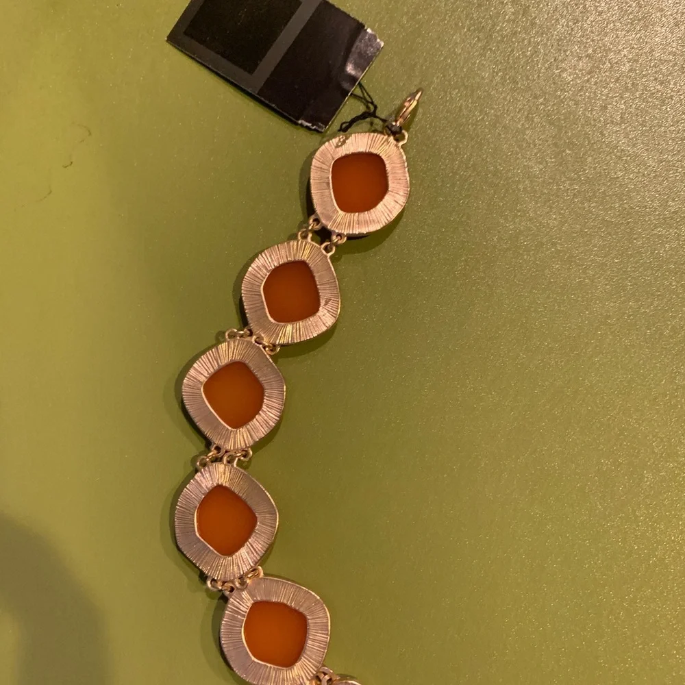 Rhinestones Embellished Chunky Bracelet Orange/Gold NWT Toggle Clasp Stones